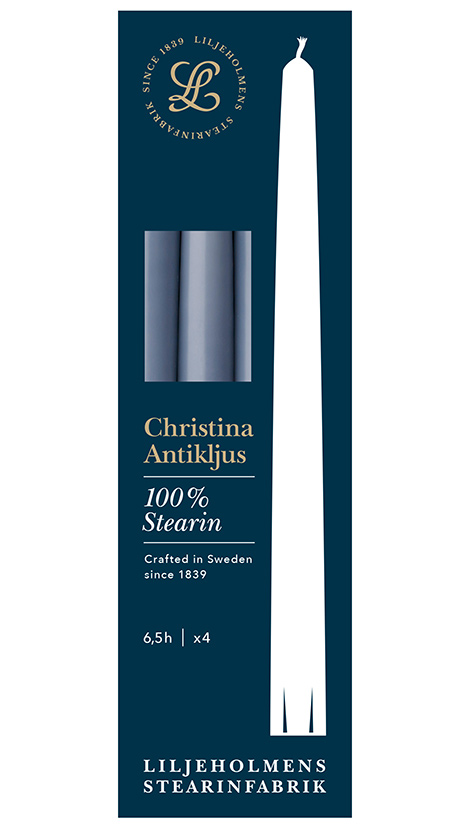 Liljeholmens Christina Antikljus 4er-Pack Taubenblau Kerzen – 100 % Stearin, Handgefertigt in Schweden