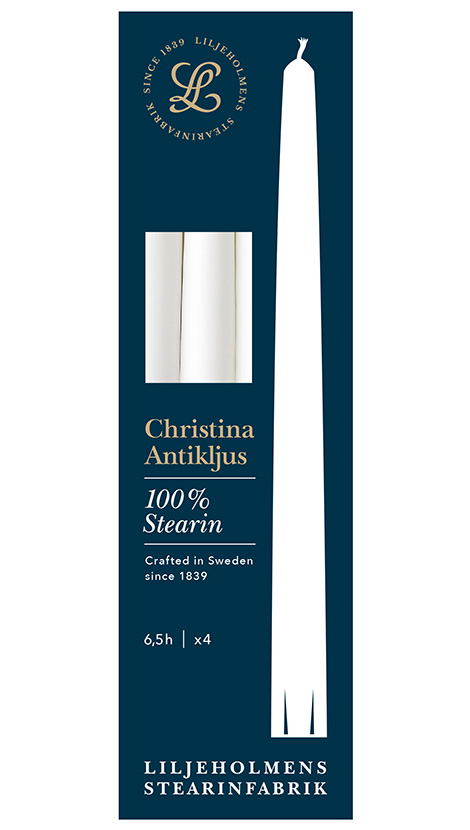Liljeholmens Christina Antikljus 4er-Pack Weiß Kerzen – 100 % Stearin, Handgefertigt in Schweden