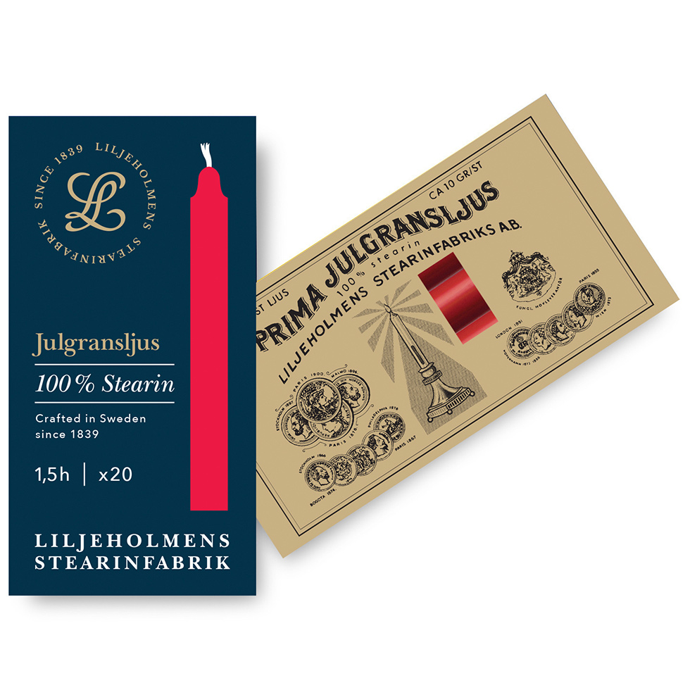 Liljeholmens Julgransljus Weihnachtsbaumkerzen Rot, 20er-Pack aus 100 % Stearin – klassische Christbaumkerzen aus Schweden.