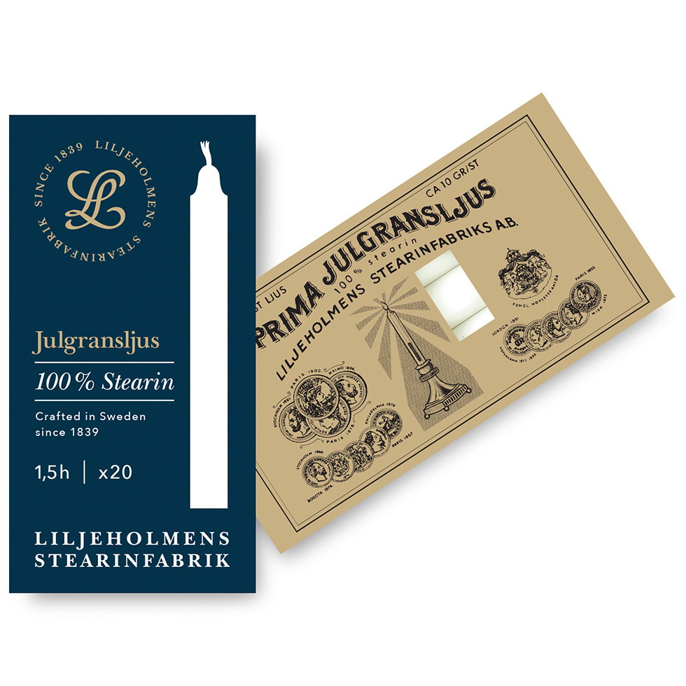 Liljeholmens Julgransljus Weihnachtsbaumkerzen Weiß, 20er-Pack aus 100 % Stearin – klassische Christbaumkerzen aus Schweden.