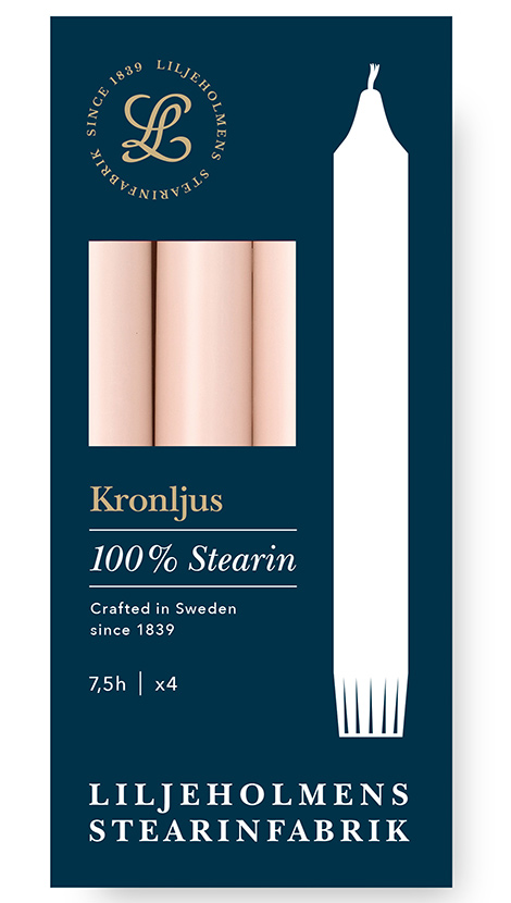 Liljeholmens Kronljus 4er-Pack Altrosa Kerzen – 100 % Stearin, Handgefertigt in Schweden