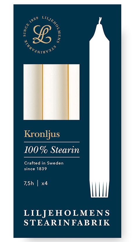 Liljeholmens Kronljus 4er-Pack Creme Kerzen – 100 % Stearin, Handgefertigt in Schweden