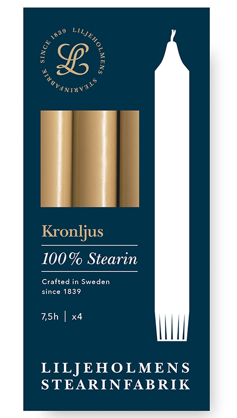 Liljeholmens Kronljus 4er-Pack Honig Kerzen – 100 % Stearin, Handgefertigt in Schweden