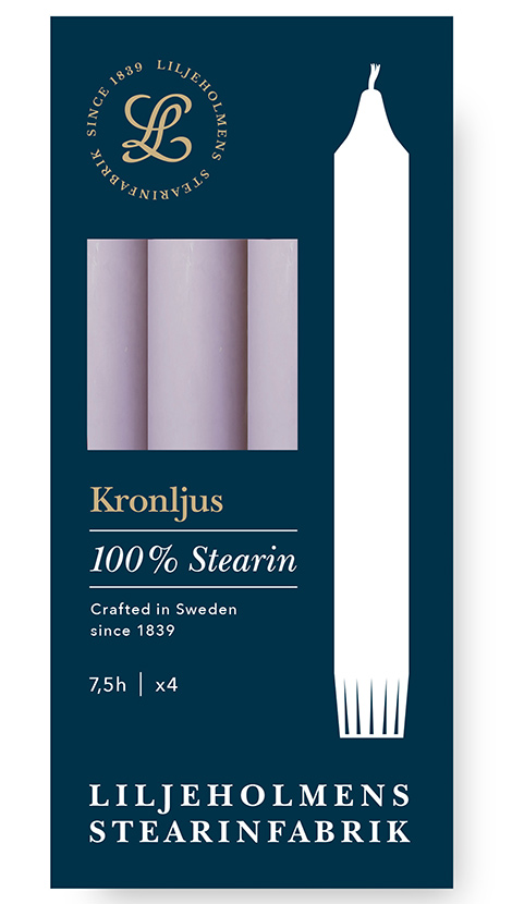 Liljeholmens Kronljus 4er-Pack Malve Kerzen – 100 % Stearin, Handgefertigt in Schweden