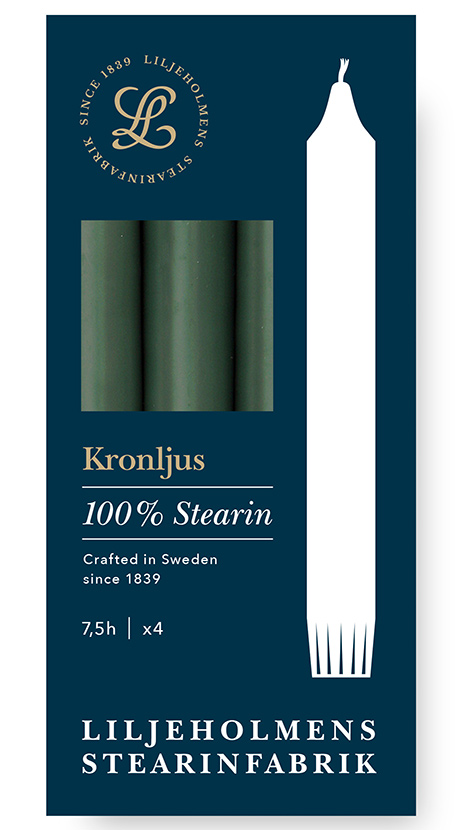 Liljeholmens Kronljus 4er-Pack Tannengrün Kerzen – 100 % Stearin, Handgefertigt in Schweden