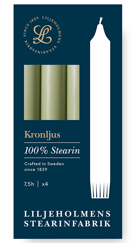 Liljeholmens Kronljus 4er-Pack Pistaziengrün Kerzen – 100 % Stearin, Handgefertigt in Schweden