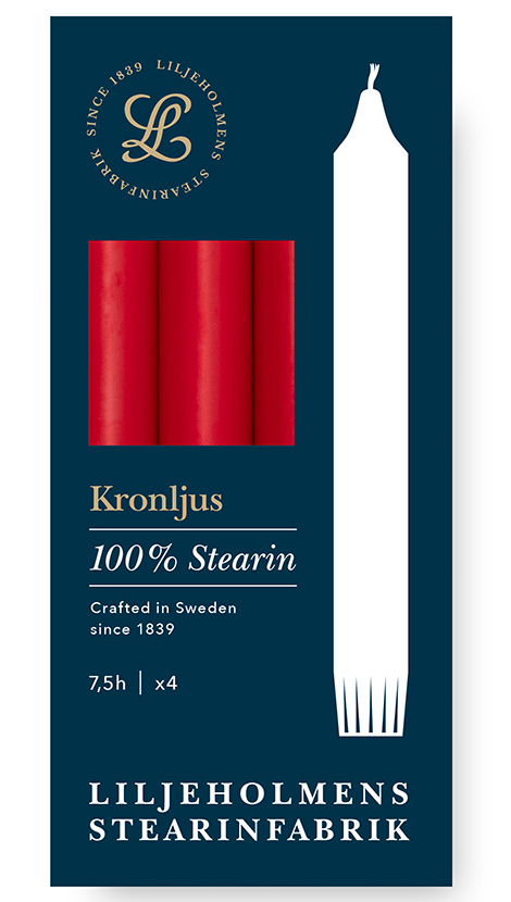 Liljeholmens Kronljus 4er-Pack Rot Kerzen – 100 % Stearin, Handgefertigt in Schweden