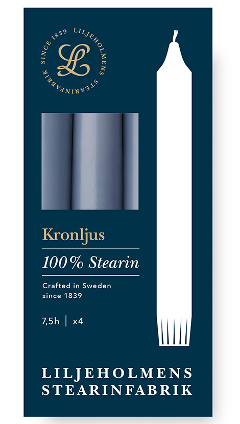 Liljeholmens Kronljus 4er-Pack Taubenblau Kerzen – 100 % Stearin, Handgefertigt in Schweden
