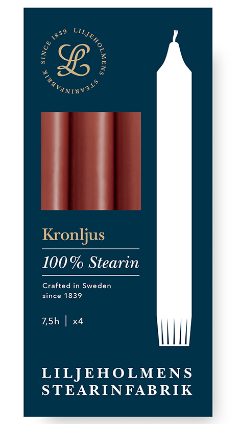 Liljeholmens Kronljus 4er-Pack Terracotta Kerzen – 100 % Stearin, Handgefertigt in Schweden