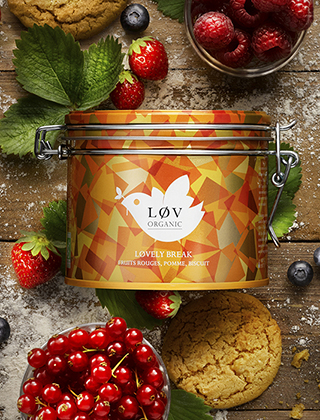 Løv Organic Tea - Break Tee ist in einer wundervollen Dose Metalldose verpackt und ideal als Geschenk oder kleines Mitbringsel für den Gastgeber oder der Gastgeberin.