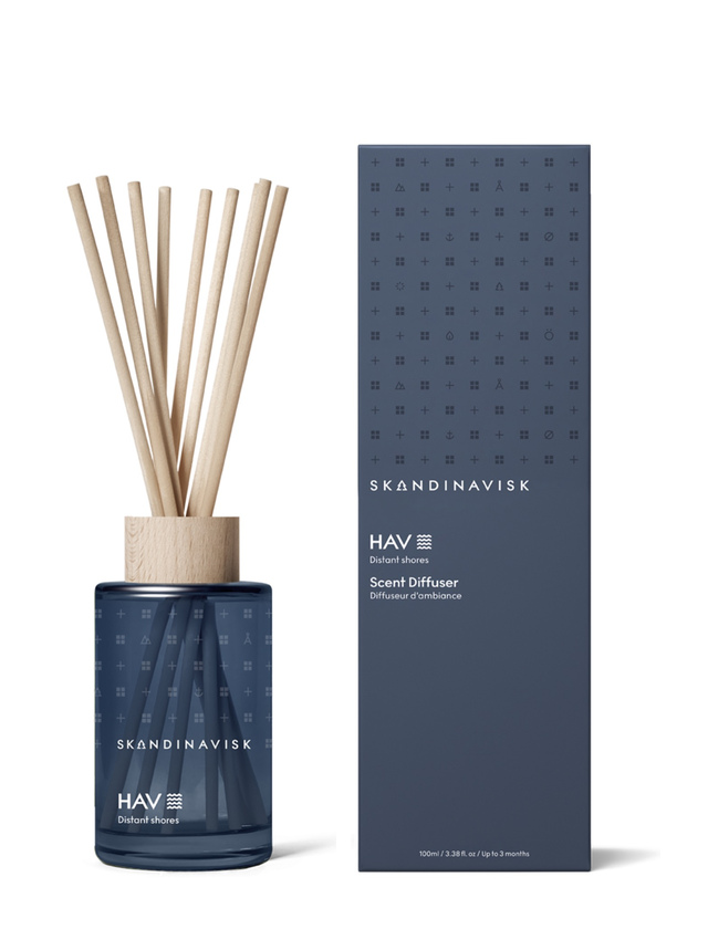 Skandinavisk HAV Diffuser 100 ml mit Duftstäbchen und blauem Glas, inspiriert von Meer und Küsten Skandinaviens
