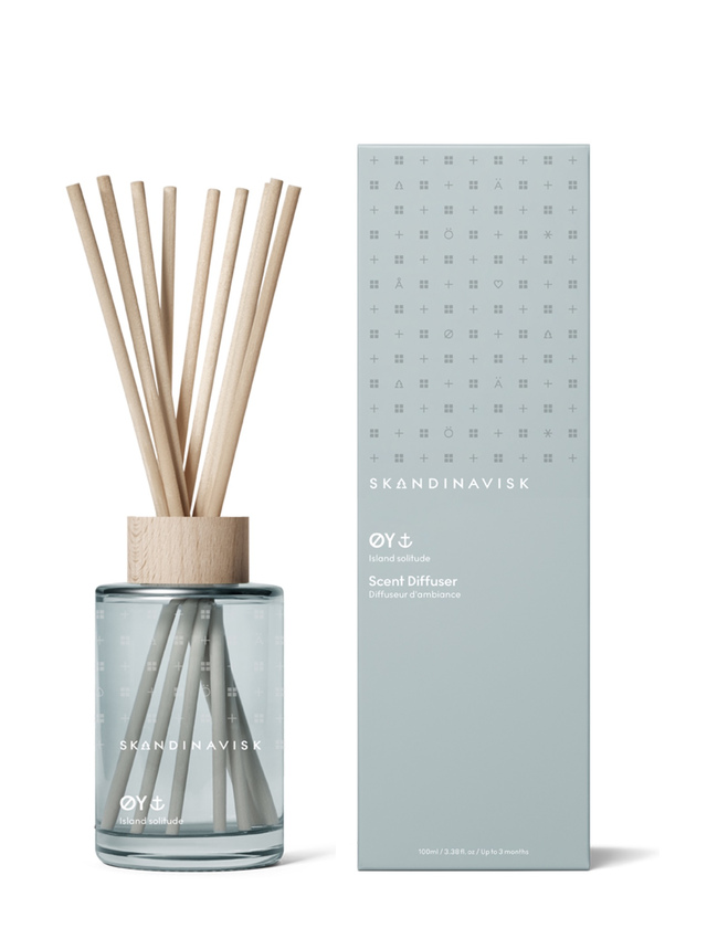 Skandinavisk ØY Diffuser 100 ml mit Duftstäbchen und hellem Glas, inspiriert von der Ruhe abgelegener skandinavischer Inseln