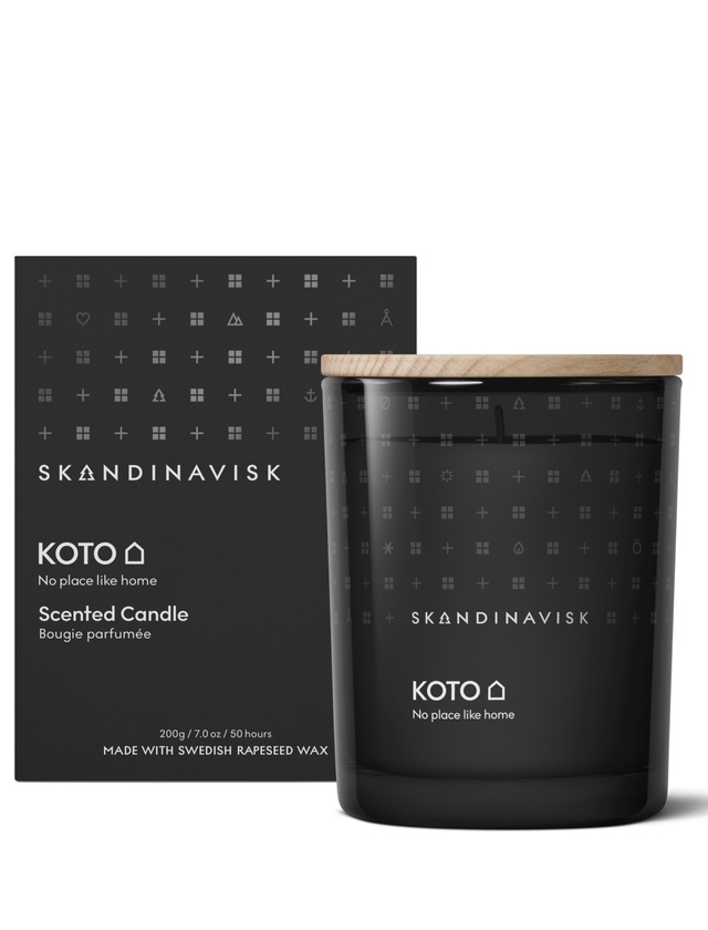 Skandinavisk KOTO Duftkerze 200 g im schwarzen Glas mit Holzdeckel und Originalverpackung