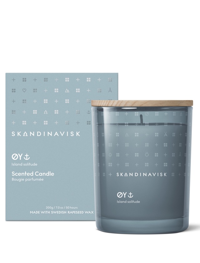 Skandinavisk ØY Duftkerze 200 g im hellblauen Glas mit Holzdeckel und Originalverpackung