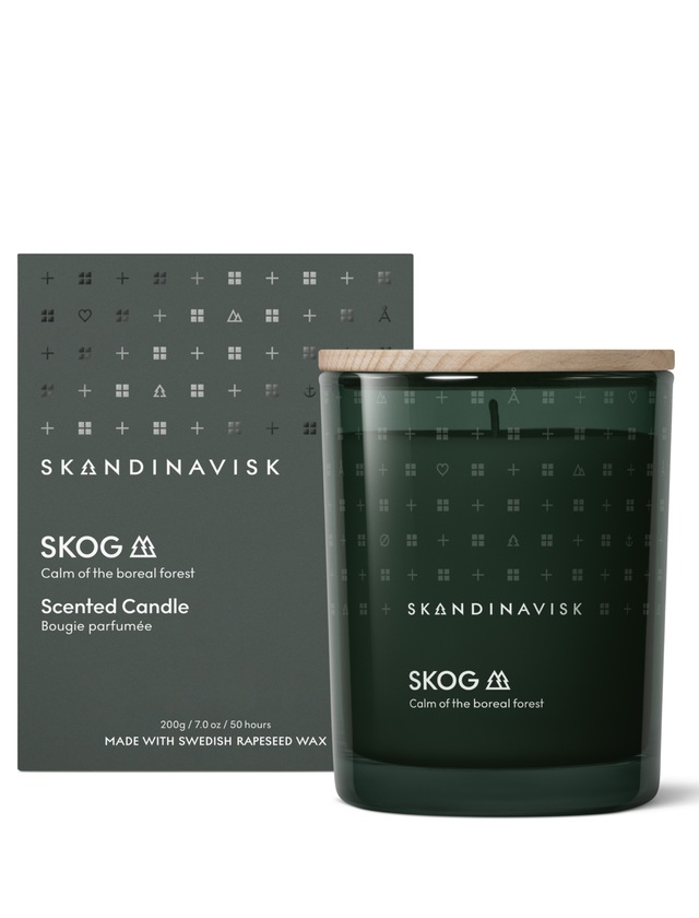 Skandinavisk SKOG Duftkerze 200 g im dunkelgrünen Glas mit Holzdeckel und Originalverpackung