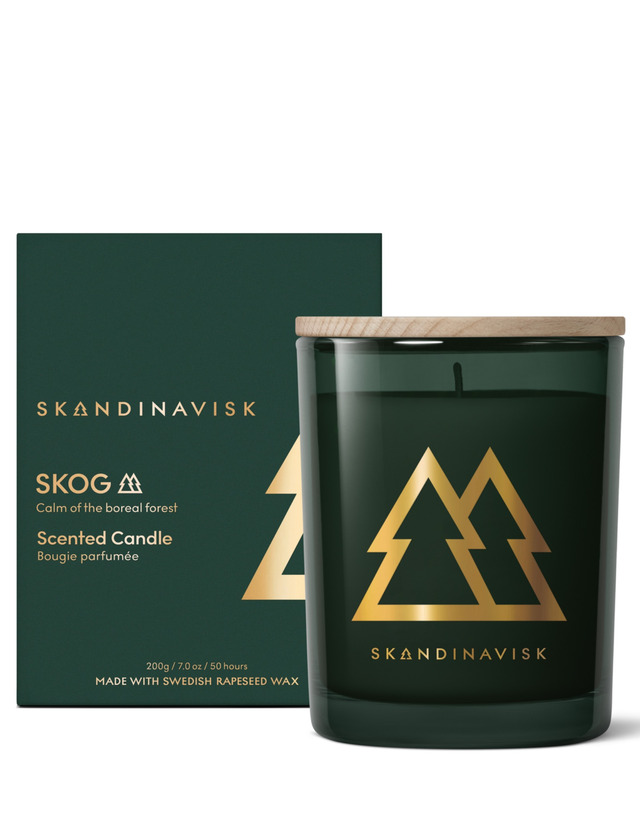 Skandinavisk SKOG Duftkerze 200 g Gold Edition aus schwedischem Rapswachs mit Holzdeckel und goldfarbenem Design