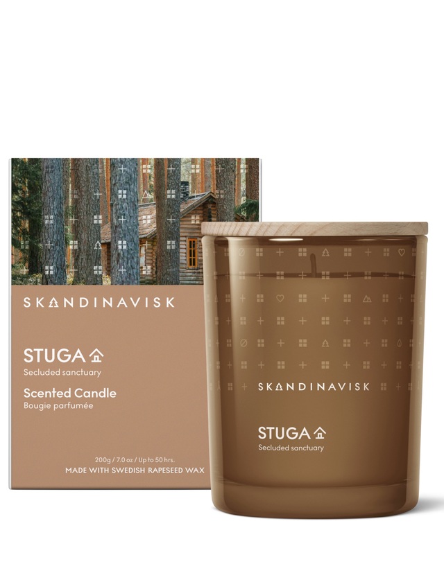 Skandinavisk HYGGE Duftkerze 200 g im braunen Glas mit Holzdeckel und Originalverpackung