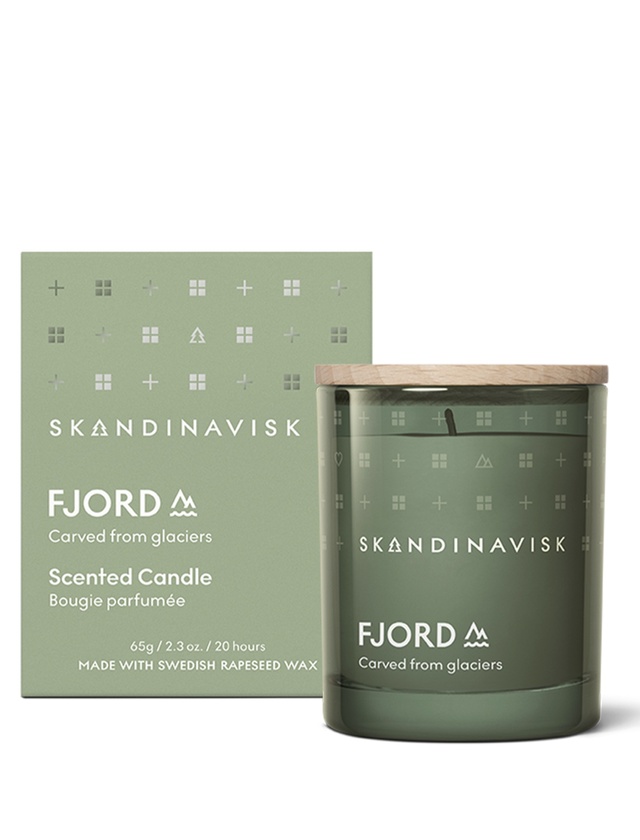 Skandinavisk FJORD Duftkerze 65 g im grünen Glas mit Holzdeckel und Geschenkverpackung