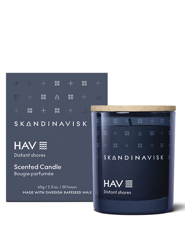 Skandinavisk HAV Duftkerze 65 g im dunkelblauen Glas mit Holzdeckel und Geschenkverpackung