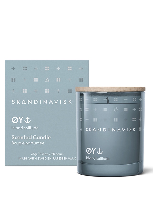 Skandinavisk ØY Duftkerze 65 g im hellblauen Glas mit Holzdeckel und Geschenkverpackung