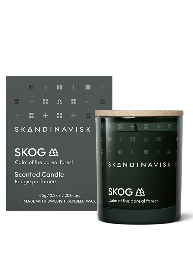 Skandinavisk SKOG Duftkerze 65 g im dunkelgrünen Glas mit Holzdeckel und Geschenkverpackung