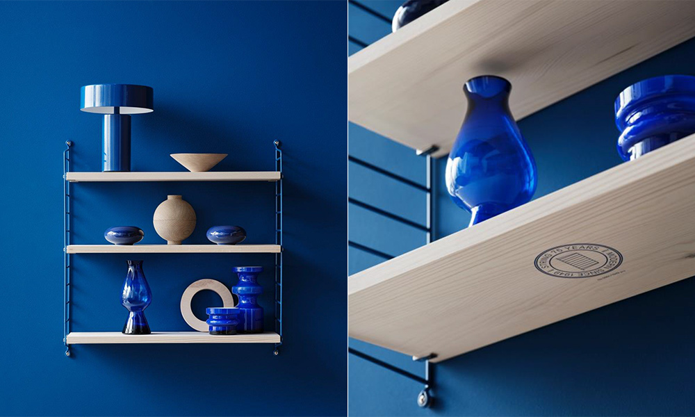 Im Herbst 1949 erlebten Nisse und Kajsa Strinning ihren großen Durchbruch, als ihr String-Regal, mit seinem innovativen Design aus blauen Wandpaneelen und Kiefernholz-Regalbrettern, den ersten Platz beim Buchregal-Wettbewerb von Bonniers erzielte. Dieses prämierte Design markierte einen Wendepunkt in der Geschichte des Designs und wurde zum Fundament für den fortwährenden Erfolg der Marke String.