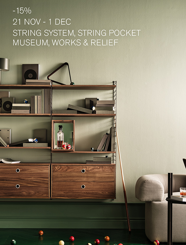Jetzt 15 % Rabatt auf String Regale sichern! Entdecken Sie die zeitlosen Regalsysteme von String Furniture – flexibel, skandinavisch und perfekt für dein Zuhause.