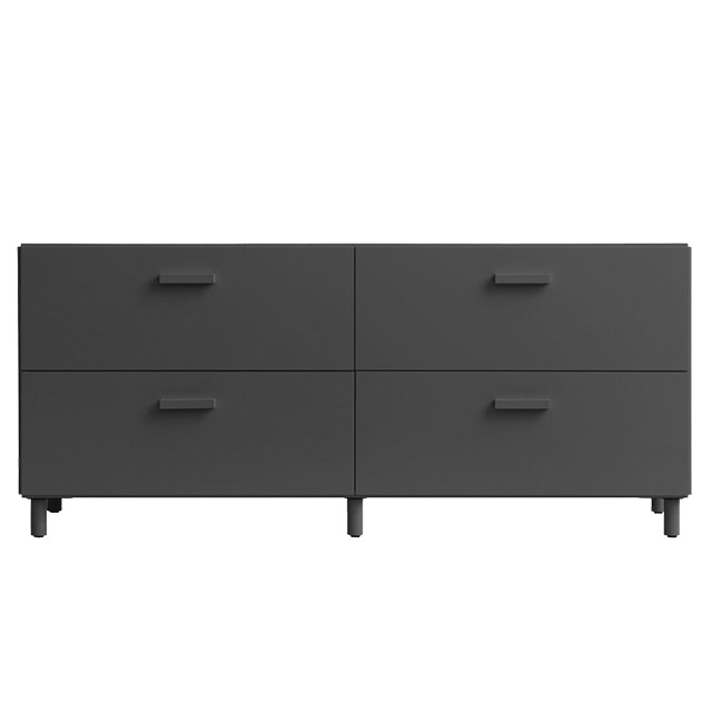 String Relief Kommode mit 4 Schubladen, niedrig, in Grau