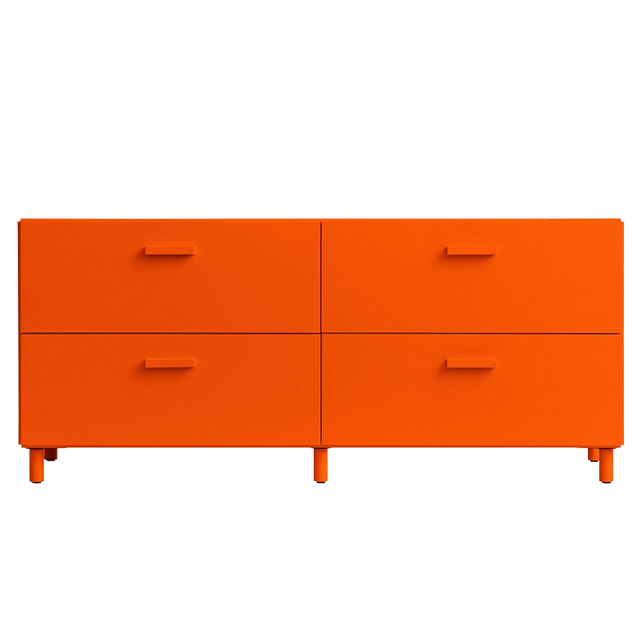 String Relief Kommode mit 4 Schubladen, niedrig, in Orange