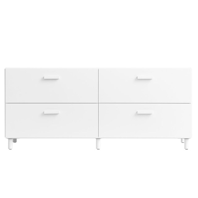 String Relief Kommode mit 4 Schubladen, niedrig, in Weiß